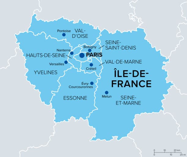 Carte des départements d'Île-de-France couverts par Les Experts Chauffagistes